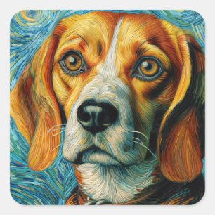 Beagle in de stijl van Van Gogh Vierkante Sticker