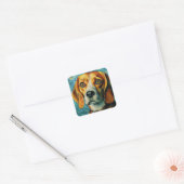 Beagle in de stijl van Van Gogh Vierkante Sticker (Envelop)