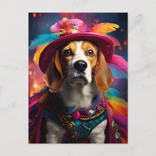 Beagle in een gevederd Pet Briefkaart (Voorkant)