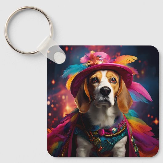 Beagle in een gevederd Pet Sleutelhanger (Voorkant)