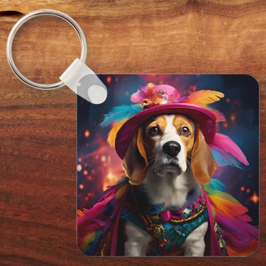 Beagle in een gevederd Pet Sleutelhanger (Voorkant)