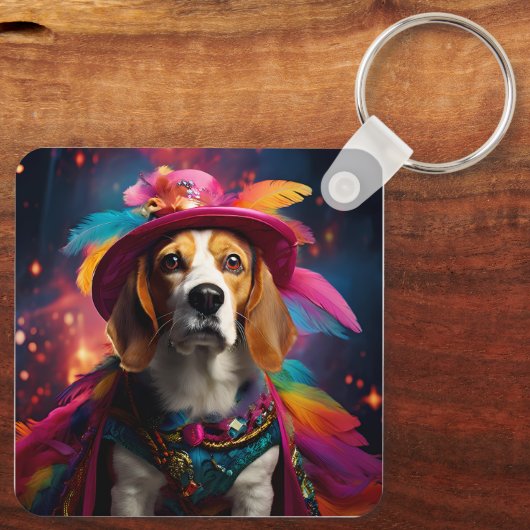Beagle in een gevederd Pet Sleutelhanger (Achterkant)