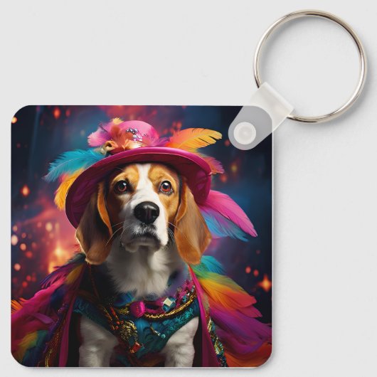 Beagle in een gevederd Pet Sleutelhanger (Achterkant)