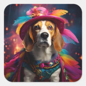 Beagle in een gevederd Pet Vierkante Sticker (Voorkant)
