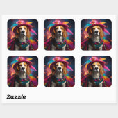 Beagle in een gevederd Pet Vierkante Sticker (Vel)