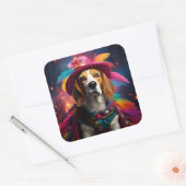 Beagle in een gevederd Pet Vierkante Sticker (Envelop)