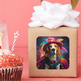 Beagle in een gevederd Pet Vierkante Sticker