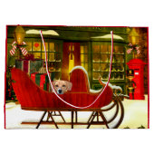 Beagle in een kerstslee large cadeautasje (Achterkant)