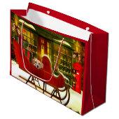 Beagle in een kerstslee large cadeautasje (Voorkant Gekanteld)