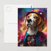 Beagle in een roze Pet Briefkaart (Voorkant / Achterkant)