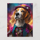 Beagle in een roze Pet Briefkaart (Voorkant)