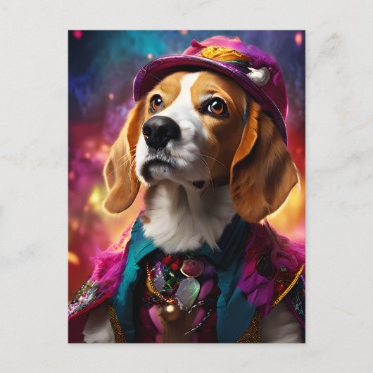 Beagle in een roze Pet Briefkaart (Voorkant)