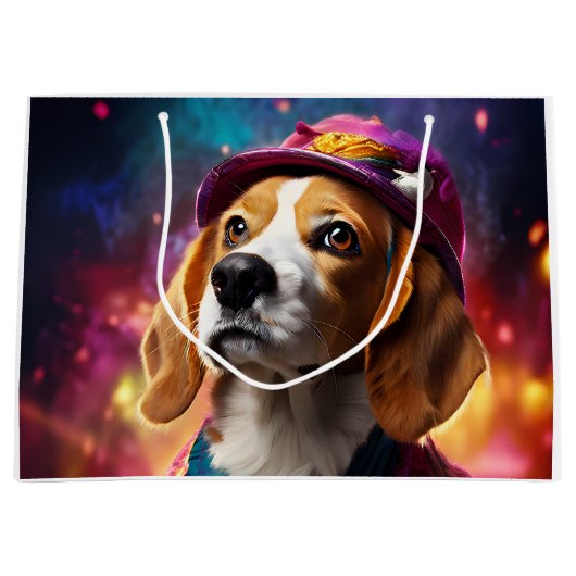 Beagle in een roze Pet Groot Cadeauzakje (Voorkant)