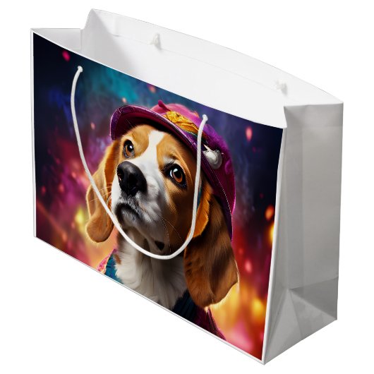 Beagle in een roze Pet Groot Cadeauzakje (Achterkant Gekanteld)