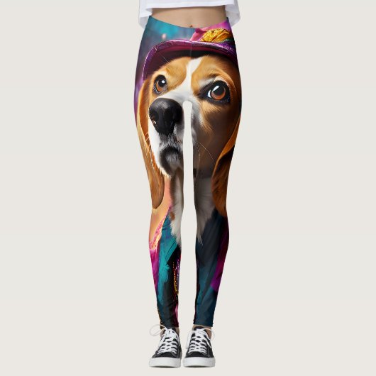 Beagle in een roze Pet Leggings (Voorkant)