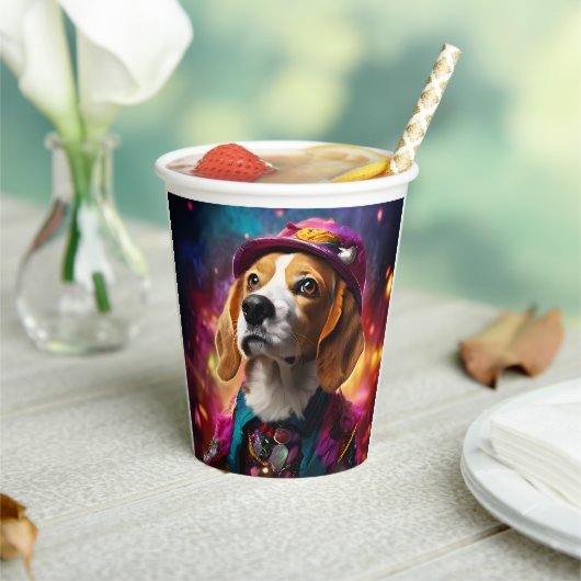 Beagle in een roze Pet Papieren Bekers (Insitu)