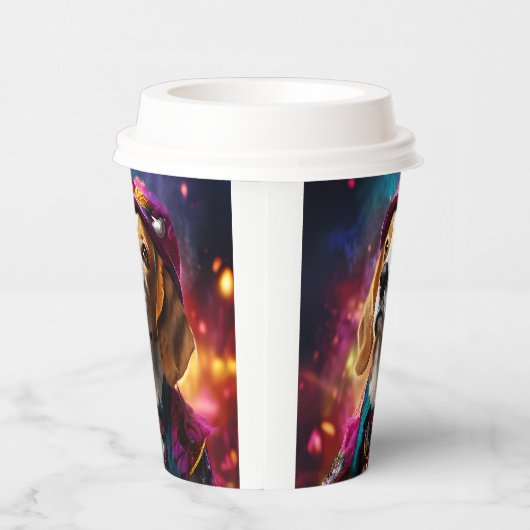 Beagle in een roze Pet Papieren Bekers (Rechts)