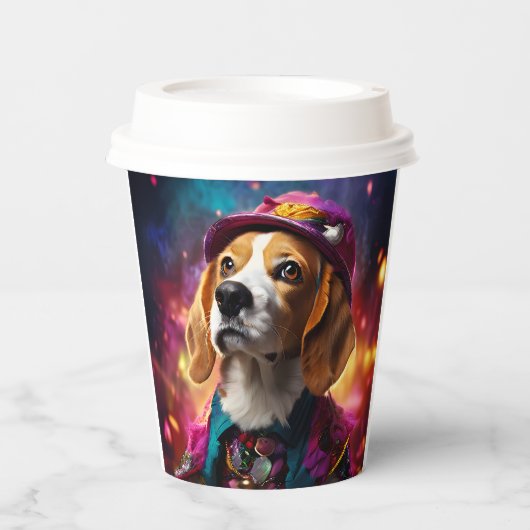 Beagle in een roze Pet Papieren Bekers (Voorkant)