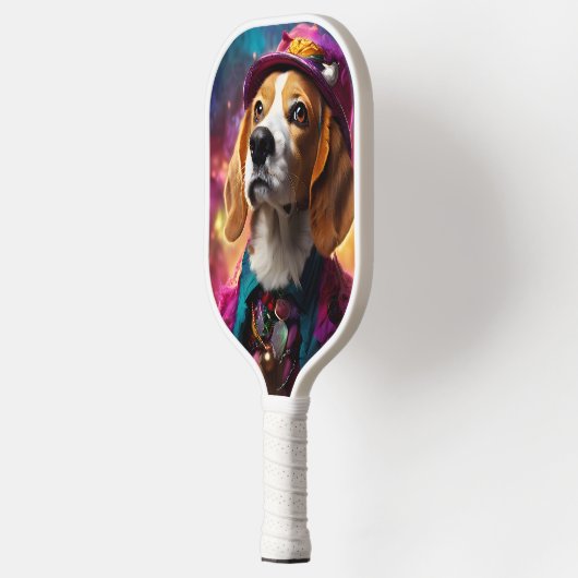 Beagle in een roze Pet Pickleball Paddle (Links)
