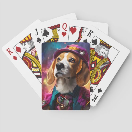 Beagle in een roze Pet Pokerkaarten (Achterkant)