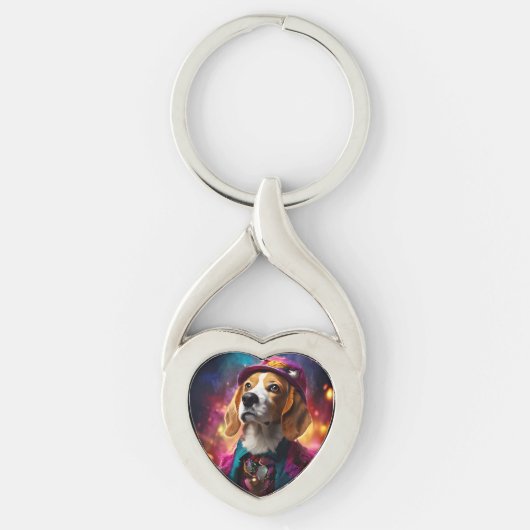 Beagle in een roze Pet Sleutelhanger (Voorkant)