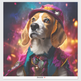 Beagle in een roze Pet Sticker