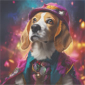 Beagle in een roze Pet Sticker (Voorkant)