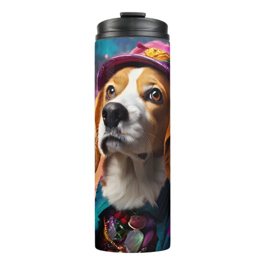 Beagle in een roze Pet Thermosbeker (Voorkant)