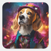 Beagle in een roze Pet Vierkante Sticker (Voorkant)