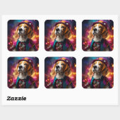Beagle in een roze Pet Vierkante Sticker (Vel)