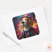 Beagle in een roze Pet Vierkante Sticker (Envelop)