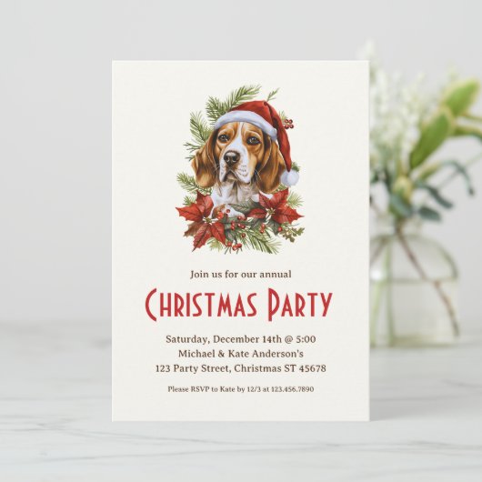 Beagle in een Santa Hat Schattige Pet Dog Christma Kaart (Staand voorkant)