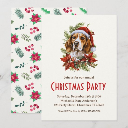 Beagle in een Santa Hat Schattige Pet Dog Christma Kaart (Voorkant / Achterkant)