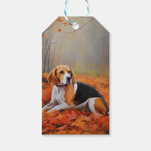 Beagle in herfst laat Herfst inspireren Cadeaulabel (Voorkant)