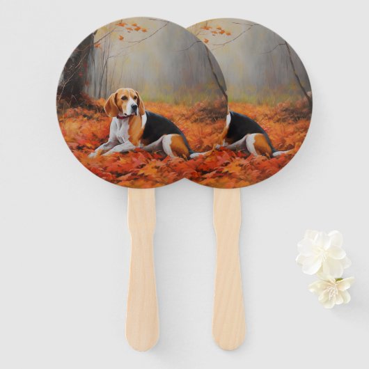 Beagle in herfst laat Herfst inspireren Handwaaier (Voorkant en achterkant)