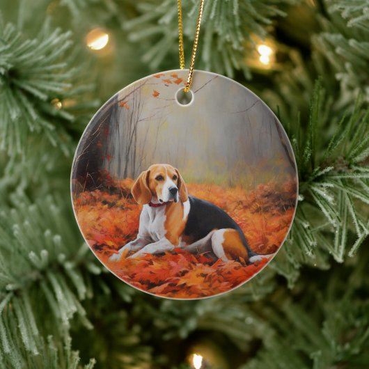 Beagle in herfst laat Herfst inspireren Keramisch Ornament (Boom)