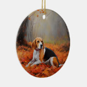 Beagle in herfst laat Herfst inspireren Keramisch Ornament (Rechts)