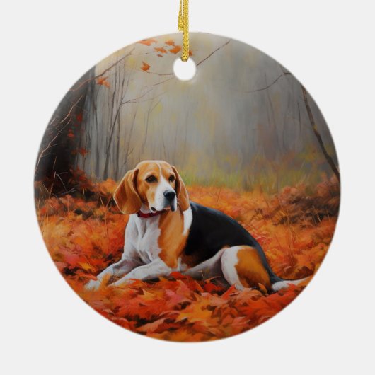 Beagle in herfst laat Herfst inspireren Keramisch Ornament (Achterkant)