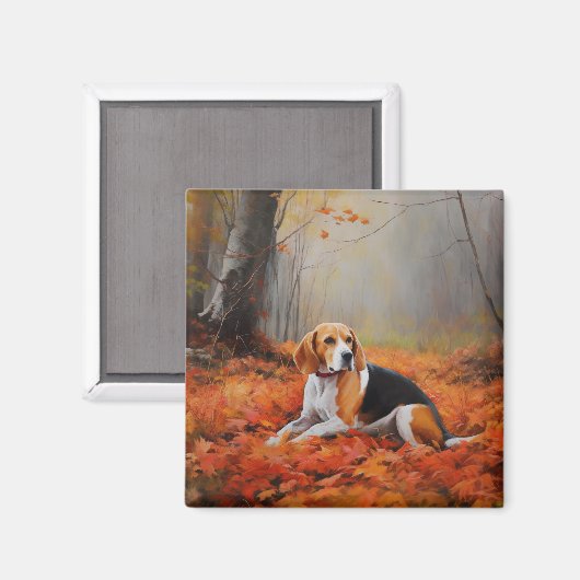Beagle in herfst laat Herfst inspireren Magneet (Voorkant / Achterkant)