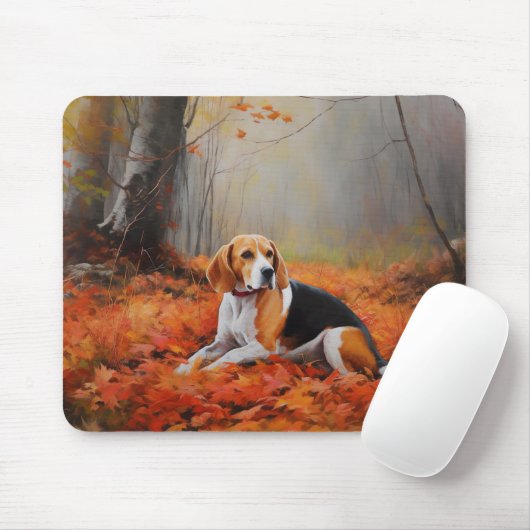 Beagle in herfst laat Herfst inspireren Muismat (Met muis)