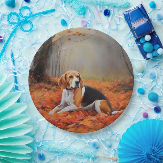 Beagle in herfst laat Herfst inspireren Papieren Bordje (Feest)