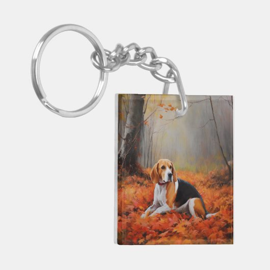 Beagle in herfst laat Herfst inspireren Sleutelhanger (Voorkant Links)