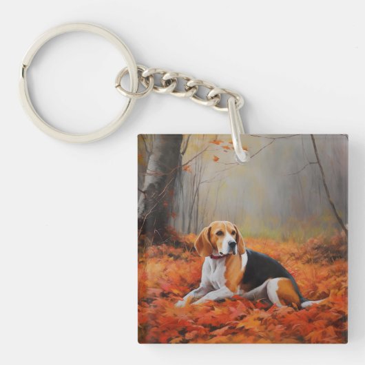 Beagle in herfst laat Herfst inspireren Sleutelhanger (Voorkant)