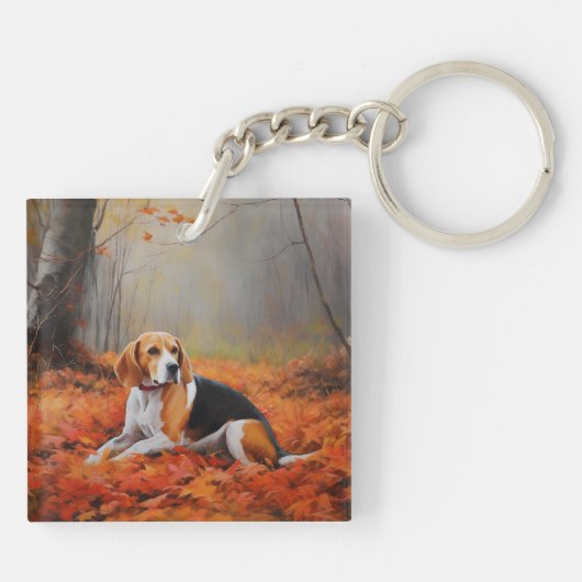 Beagle in herfst laat Herfst inspireren Sleutelhanger (Achterkant)