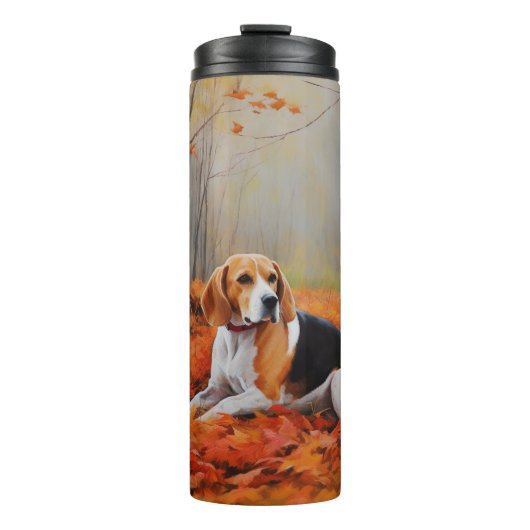 Beagle in herfst laat Herfst inspireren Thermosbeker (Voorkant)