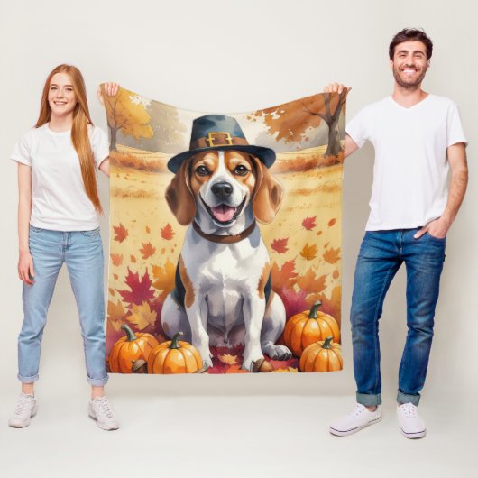 Beagle in herfstbladeren Thanksgiving kunst Fleece Deken (In situ)