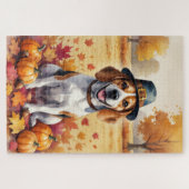 Beagle in herfstbladeren Thanksgiving-kunst Legpuzzel (Horizontaal)