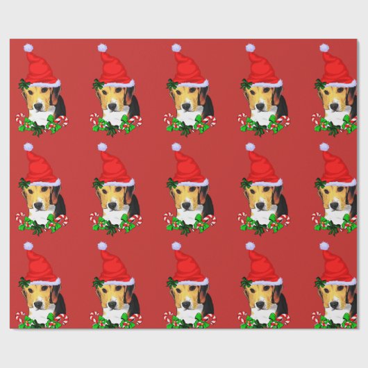 Beagle in Kerstmis in Santa Hat Cadeaupapier (Vlak)
