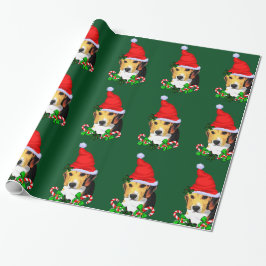 Beagle in Kerstmis in Santa Hat Cadeaupapier