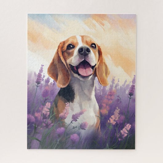 Beagle in Lavendel veld Legpuzzel (Verticaal)